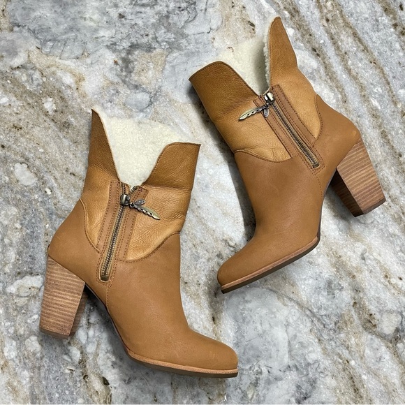 UGG AUSTRALIA Charlee Chestnut Ankle Boots With Sherpa Cuff Detail - Picture 4 of 16